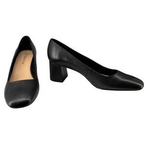 Bella Vita Jillian Black Leather Block Heel Pumps 11WW Wide Width Comfort